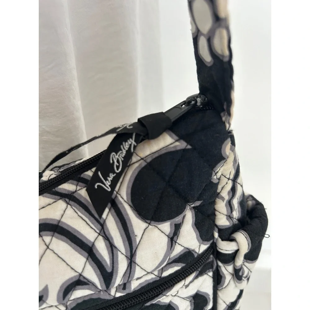 Vera Bradley Night and Day Quilted Floral Shoulder Bag Black White Crossbody